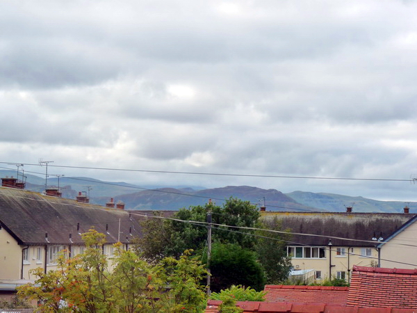 View from Room 1 window showing the Conwy Mountains in the distance